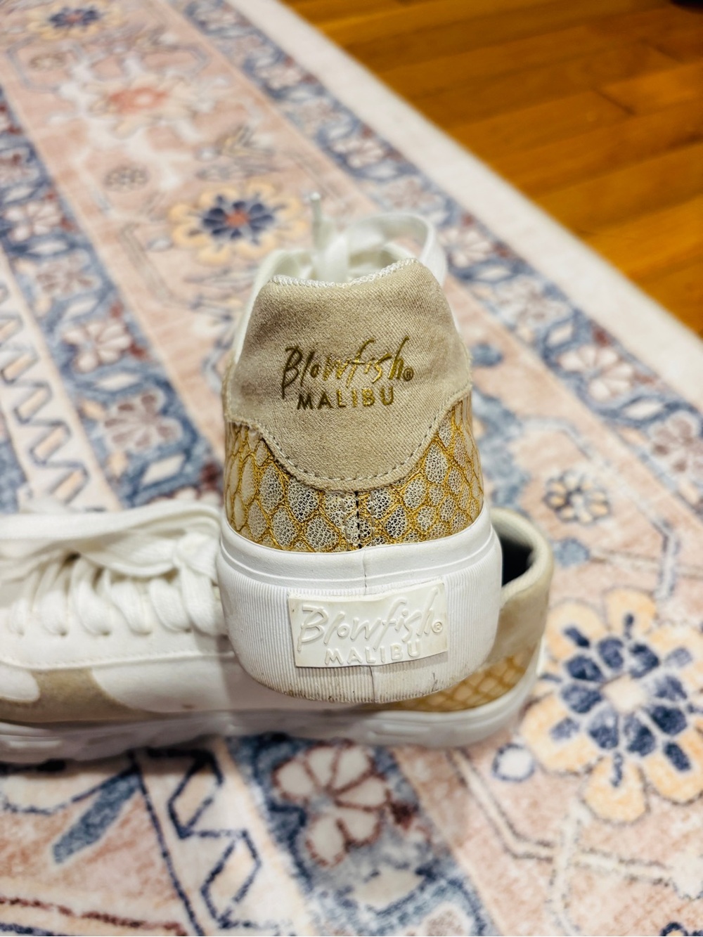 Blowfish Malibu Cream and Gold Low-Top Sneakers